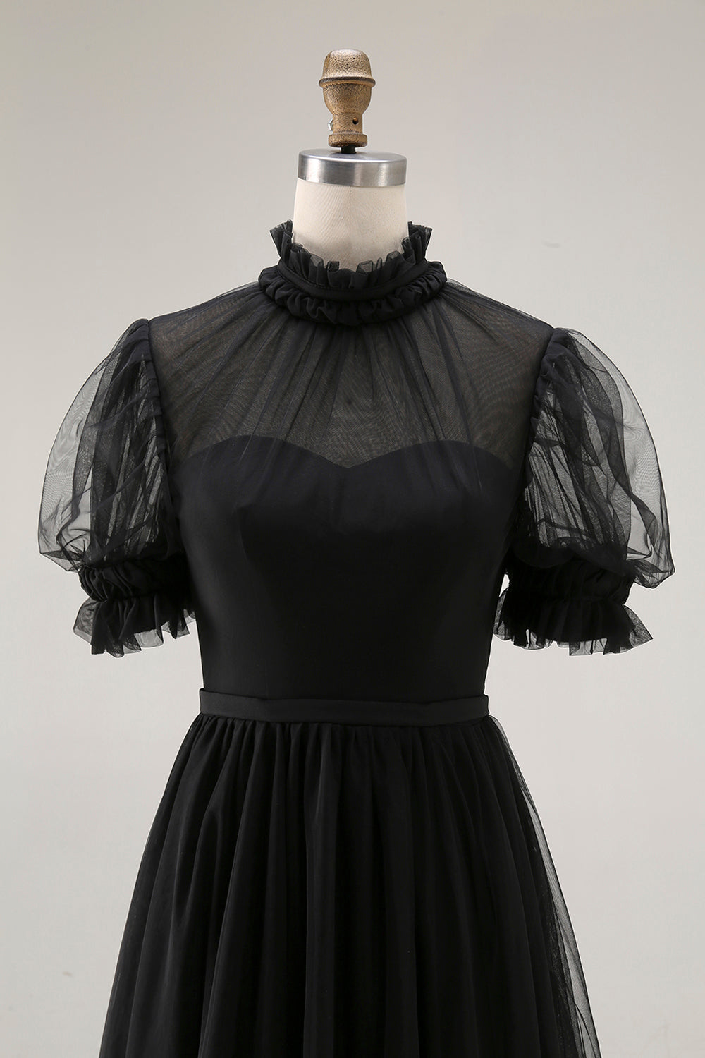 Black Long High Neck Plus Size A Line Formal Dress with Sleeves