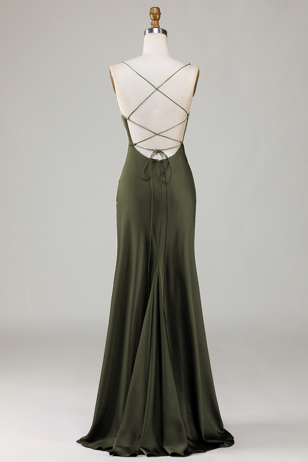 Satin Spaghetti Strap Open Back A-line Bridesmaid Dress with Slit