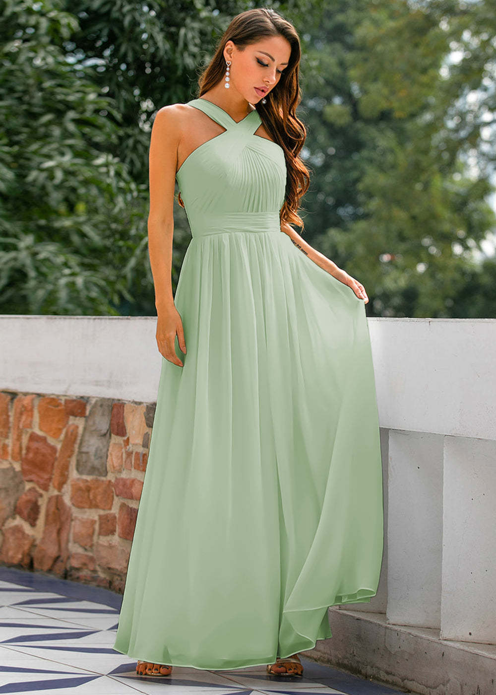 Halter Chiffon Long Bridesmaid Dress
