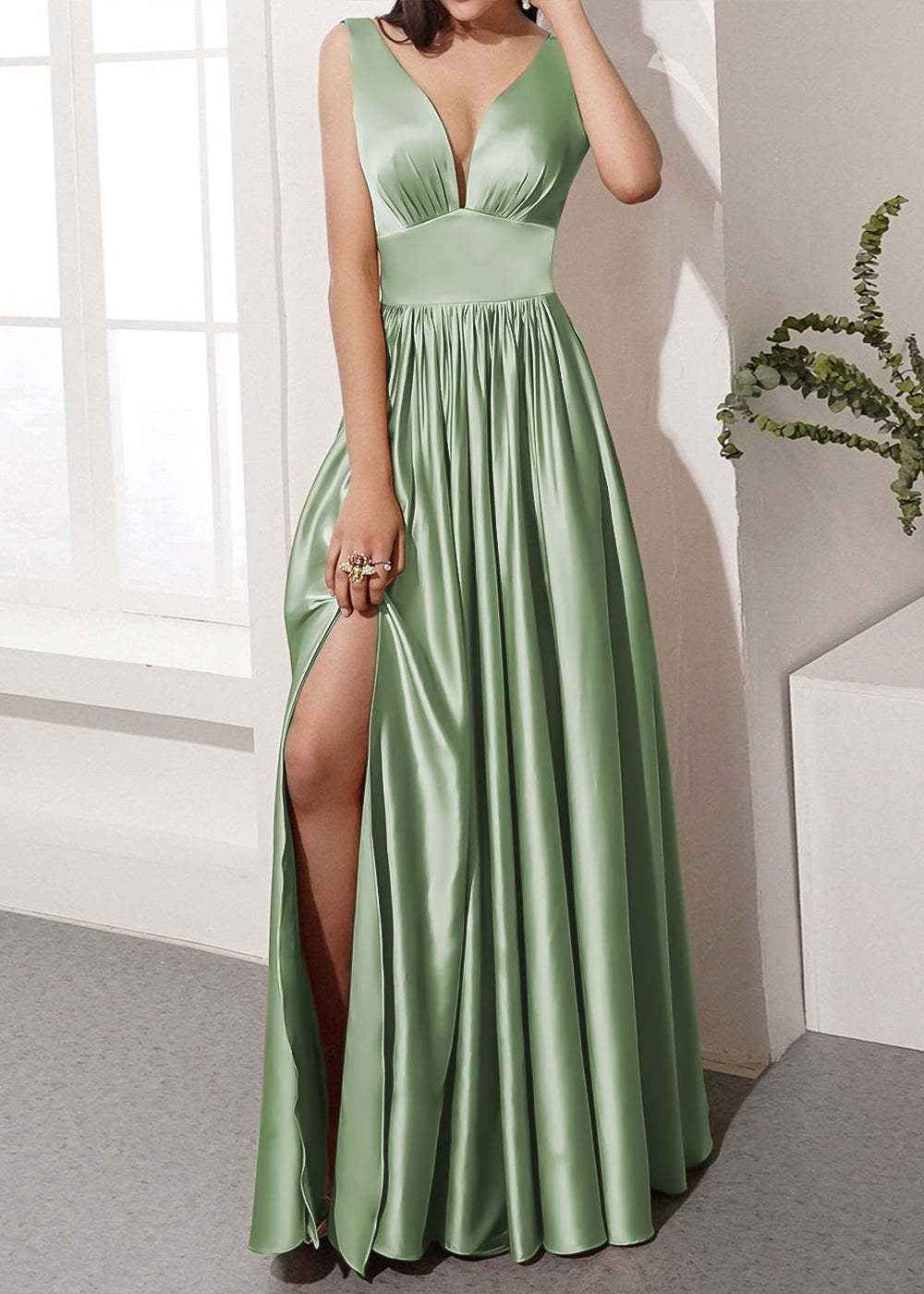 V-neck Long Bridesmaid Dress with Split