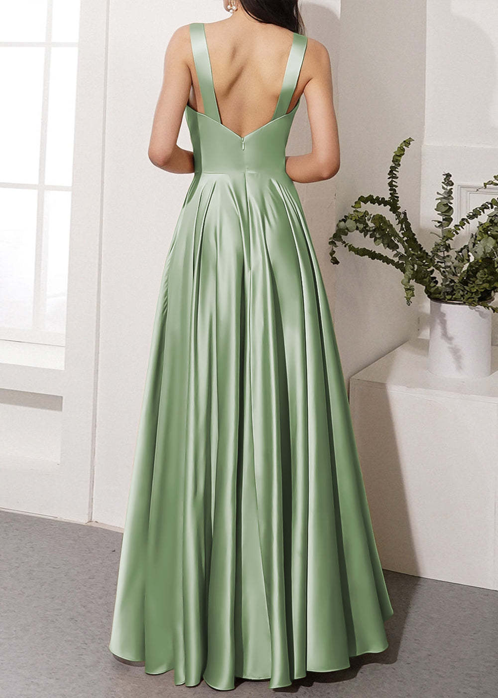 V-neck Long Bridesmaid Dress with Split
