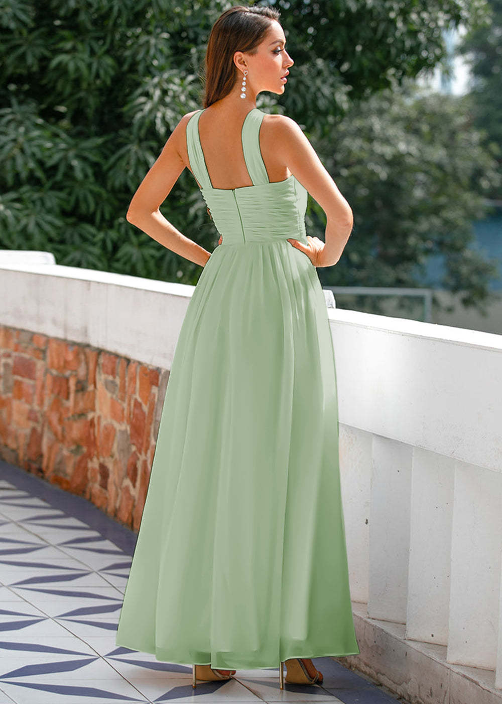 Halter Chiffon Long Bridesmaid Dress