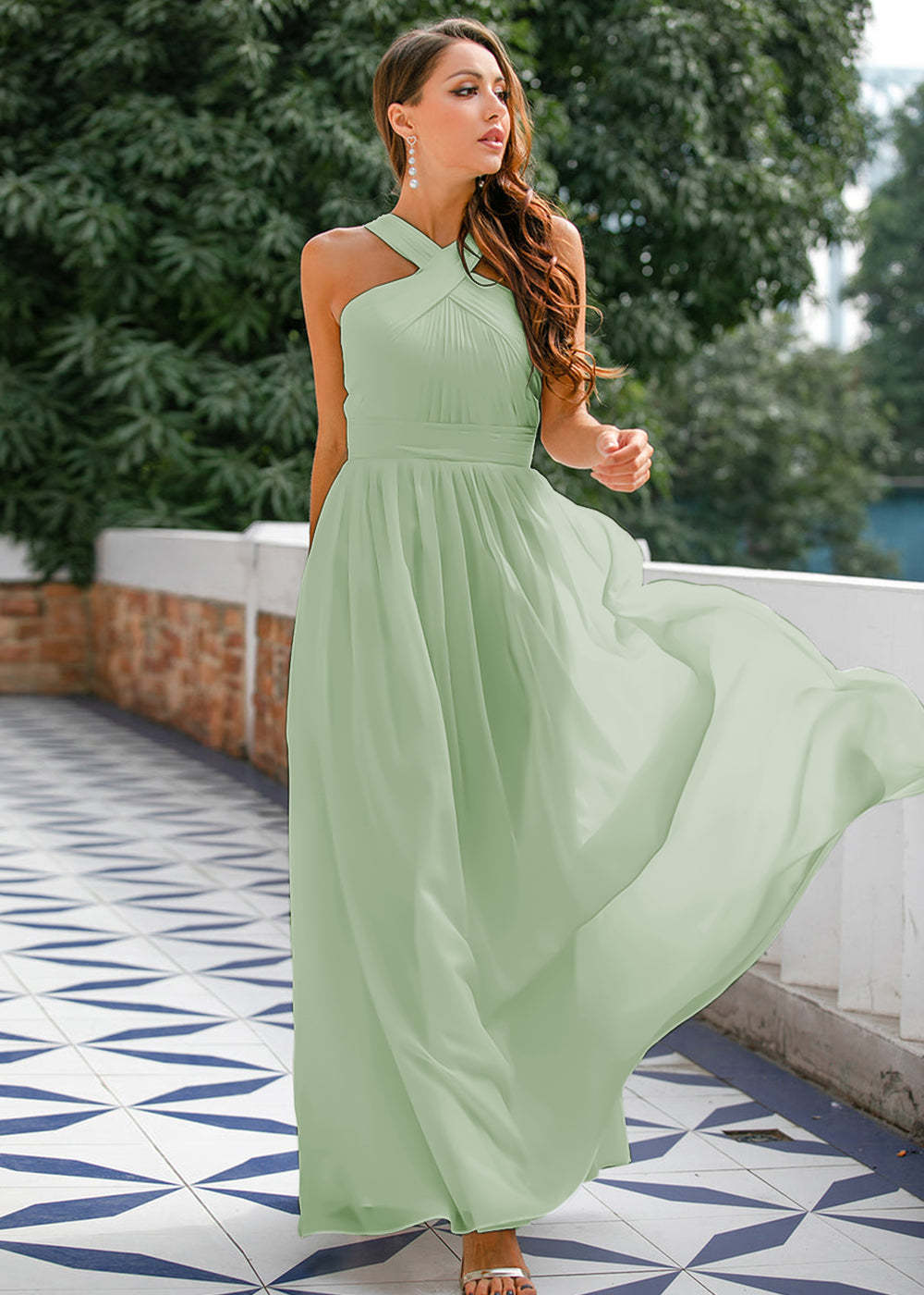 Halter Chiffon Long Bridesmaid Dress