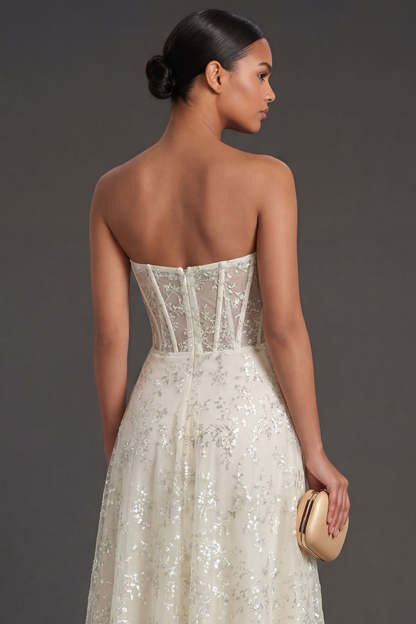 Light Green A Line Corset Floral Appliqued Long Formal Dress