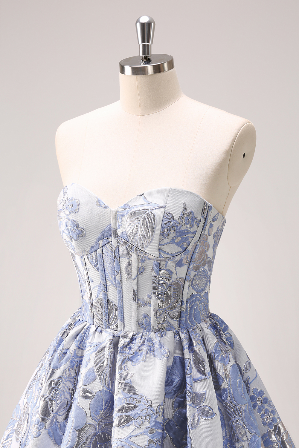 Blue Strapless Corset A-Line Floral Homecoming Dress