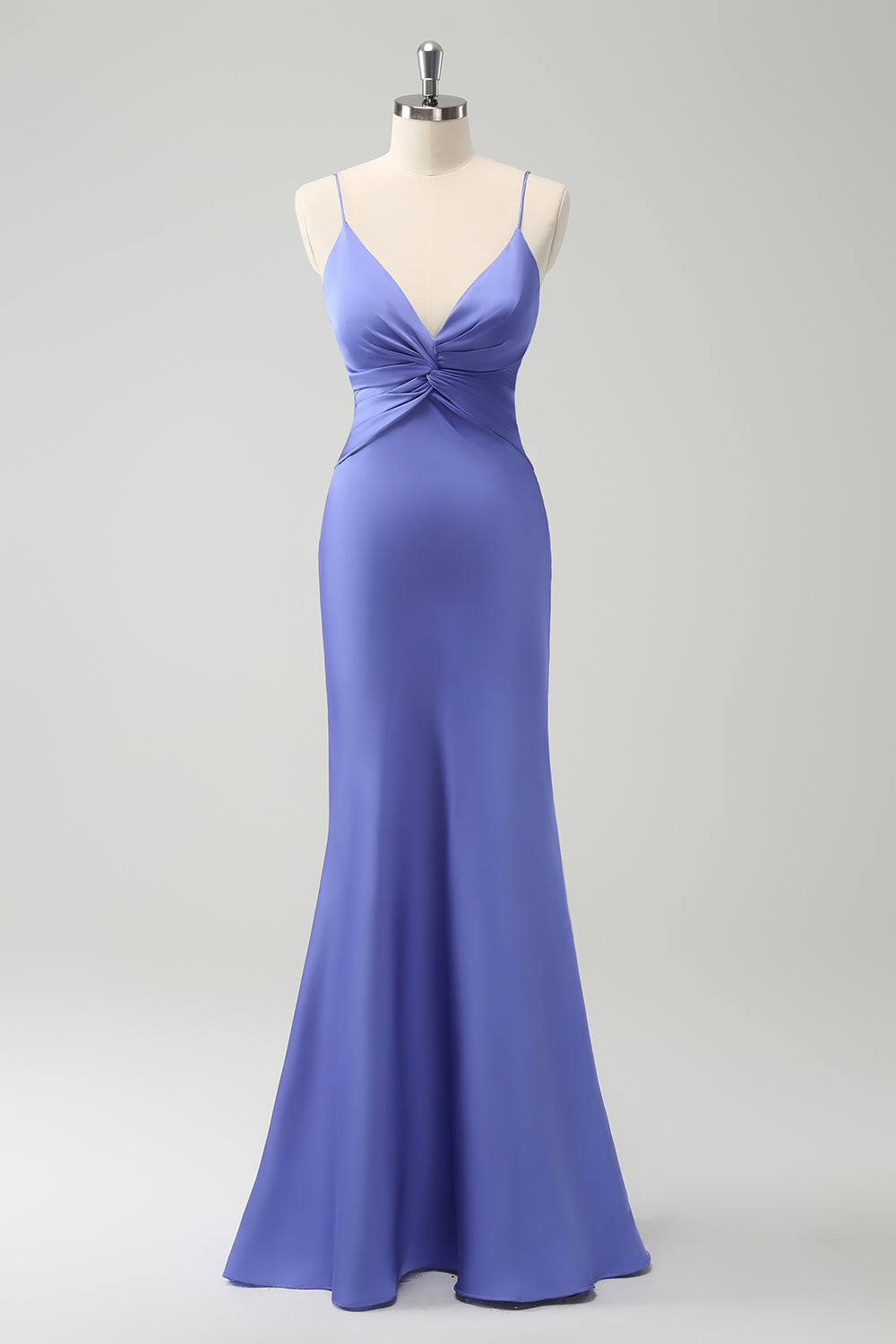 Purple Spaghetti Straps Twist Front Satin Mermaid Bridesmaid Dress