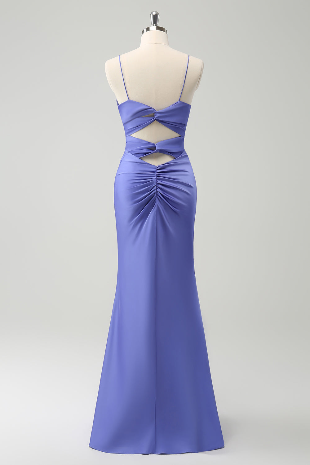 Purple Spaghetti Straps Twist Front Satin Mermaid Bridesmaid Dress