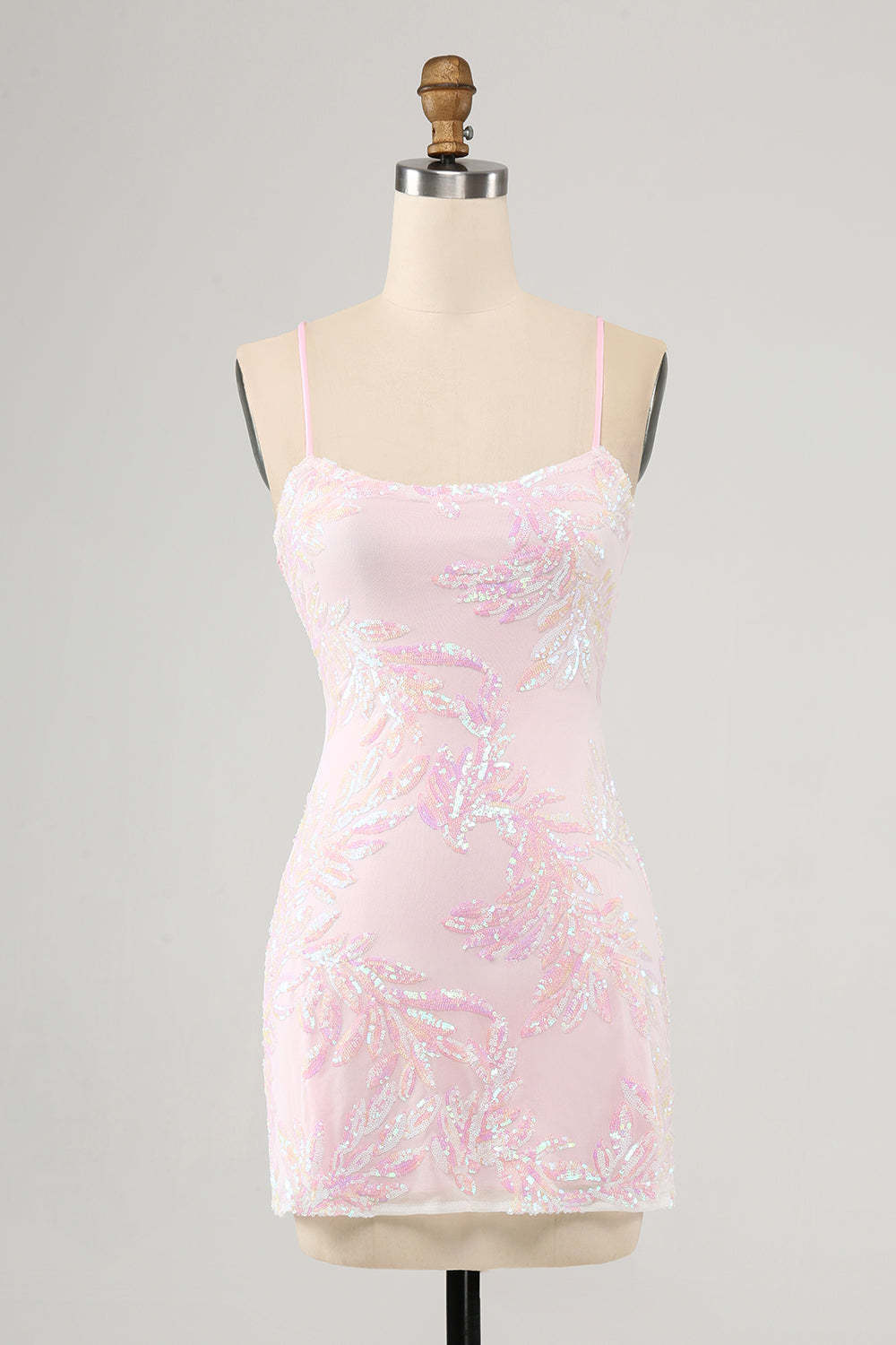 Leely Women Sparkly Pink Homecoming Dress with Sequins Spaghetti Straps Tight Cocktail Dress