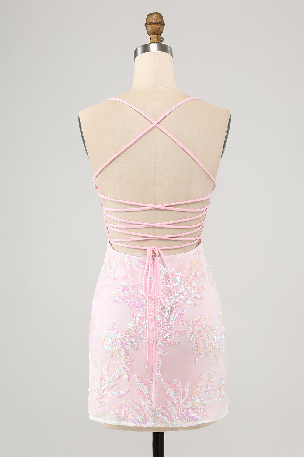 Pink Spaghetti Straps Bodycon Homecoming Dress with Criss Cross Back