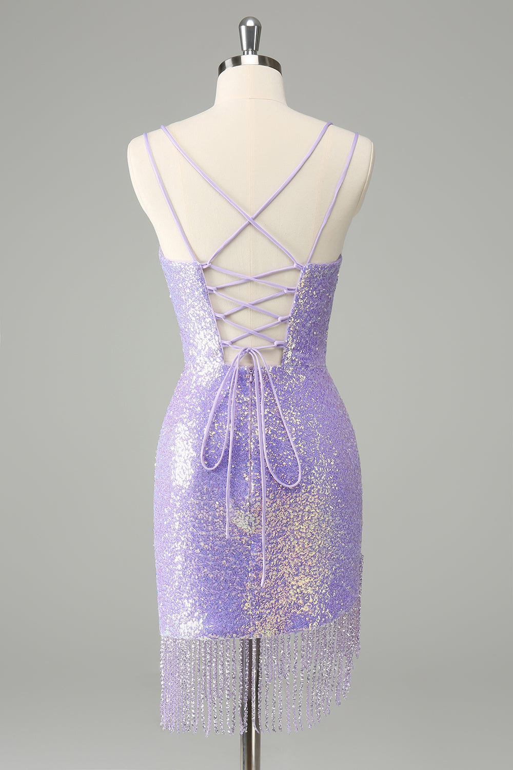 Sparkly Lilac Bodycon Sequins Short Homecoming Dress with Tassels
