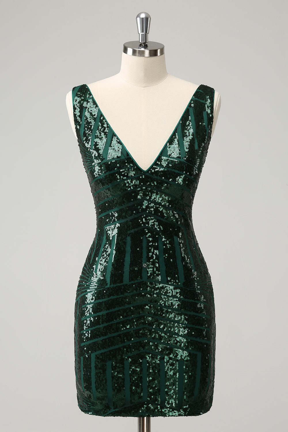 Dark Green V Neck Sequins Short Homecoming Dress with Ruffles