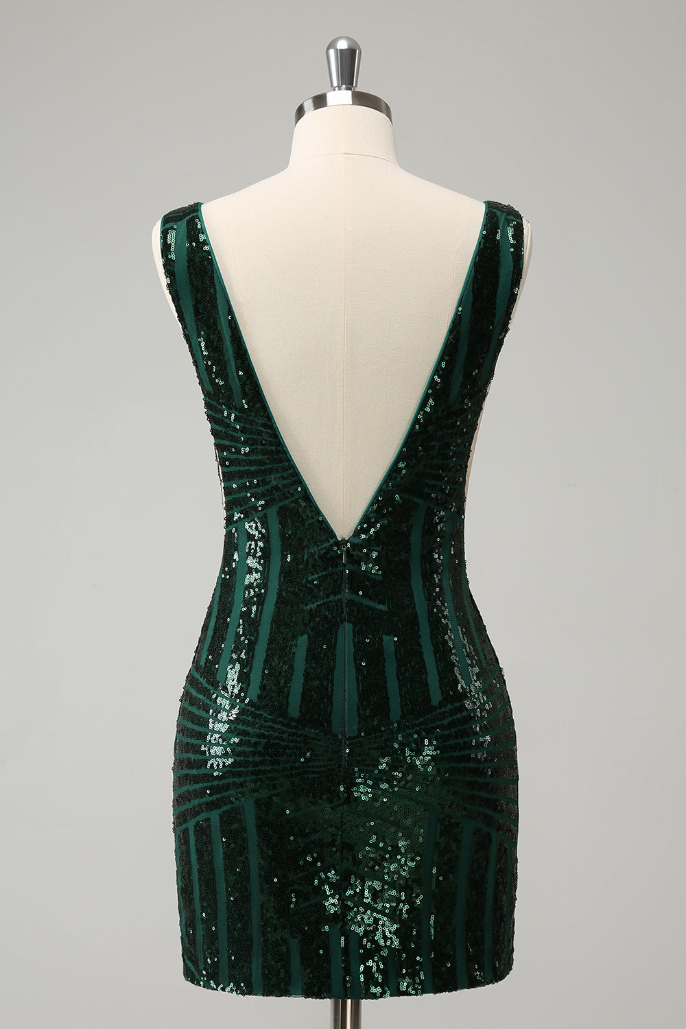 Dark Green V Neck Sequins Short Homecoming Dress with Ruffles