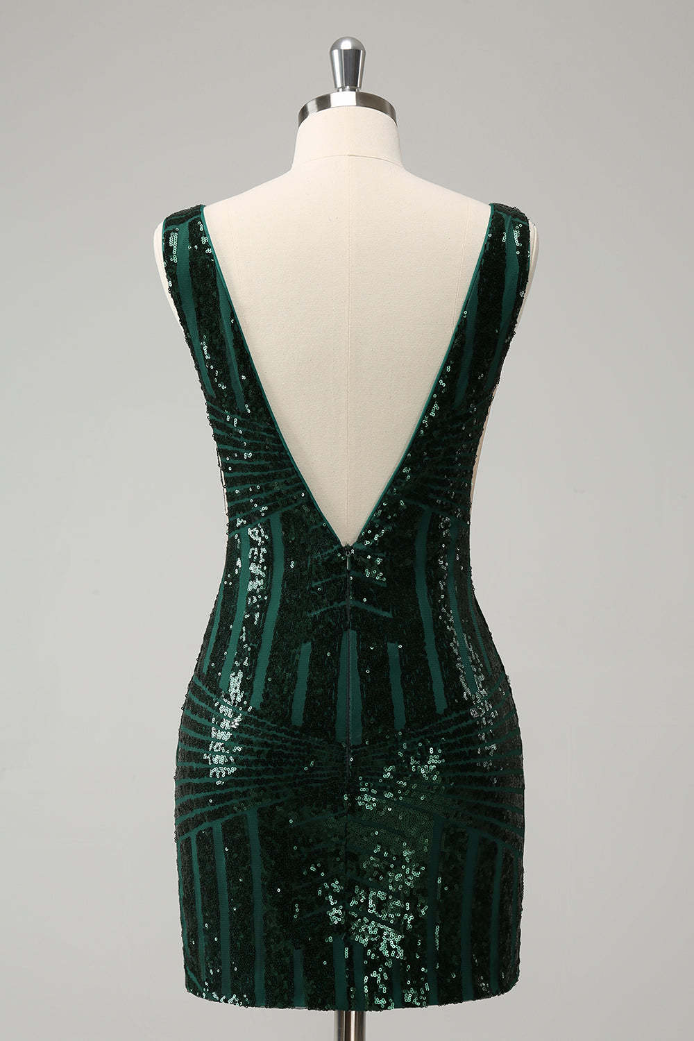 Dark Green V Neck Sequins Short Homecoming Dress with Ruffles