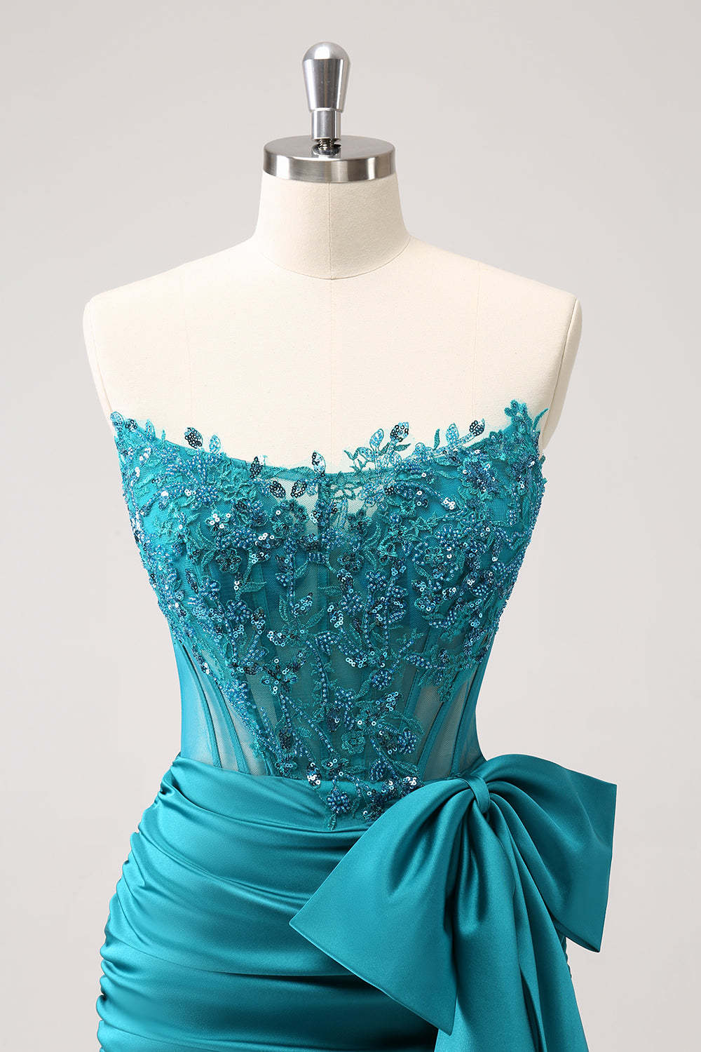 Peacock Strapless Beaded Appliques Tight Short Homecoming Dress