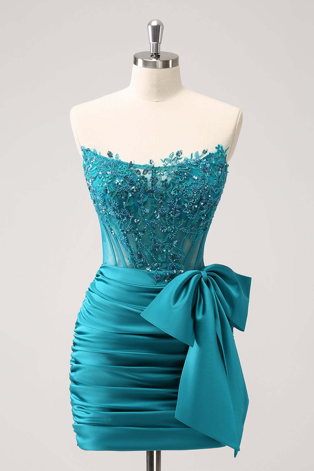Peacock Strapless Beaded Appliques Tight Short Homecoming Dress