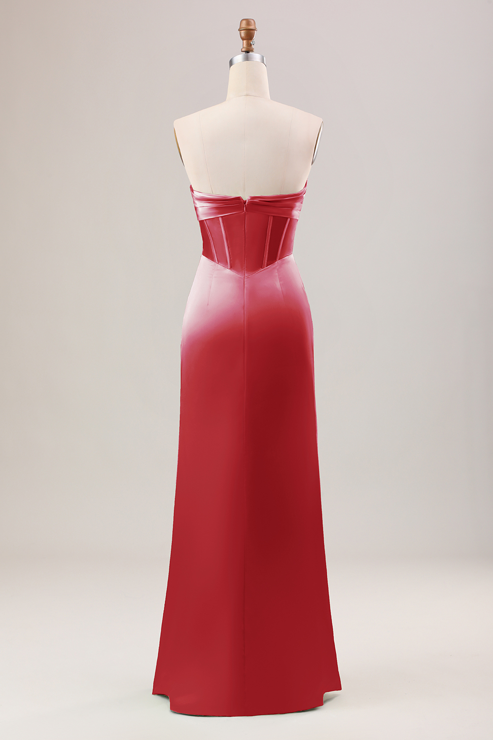 Green Strapless Corset Satin Bridesmaid Dress with Slit