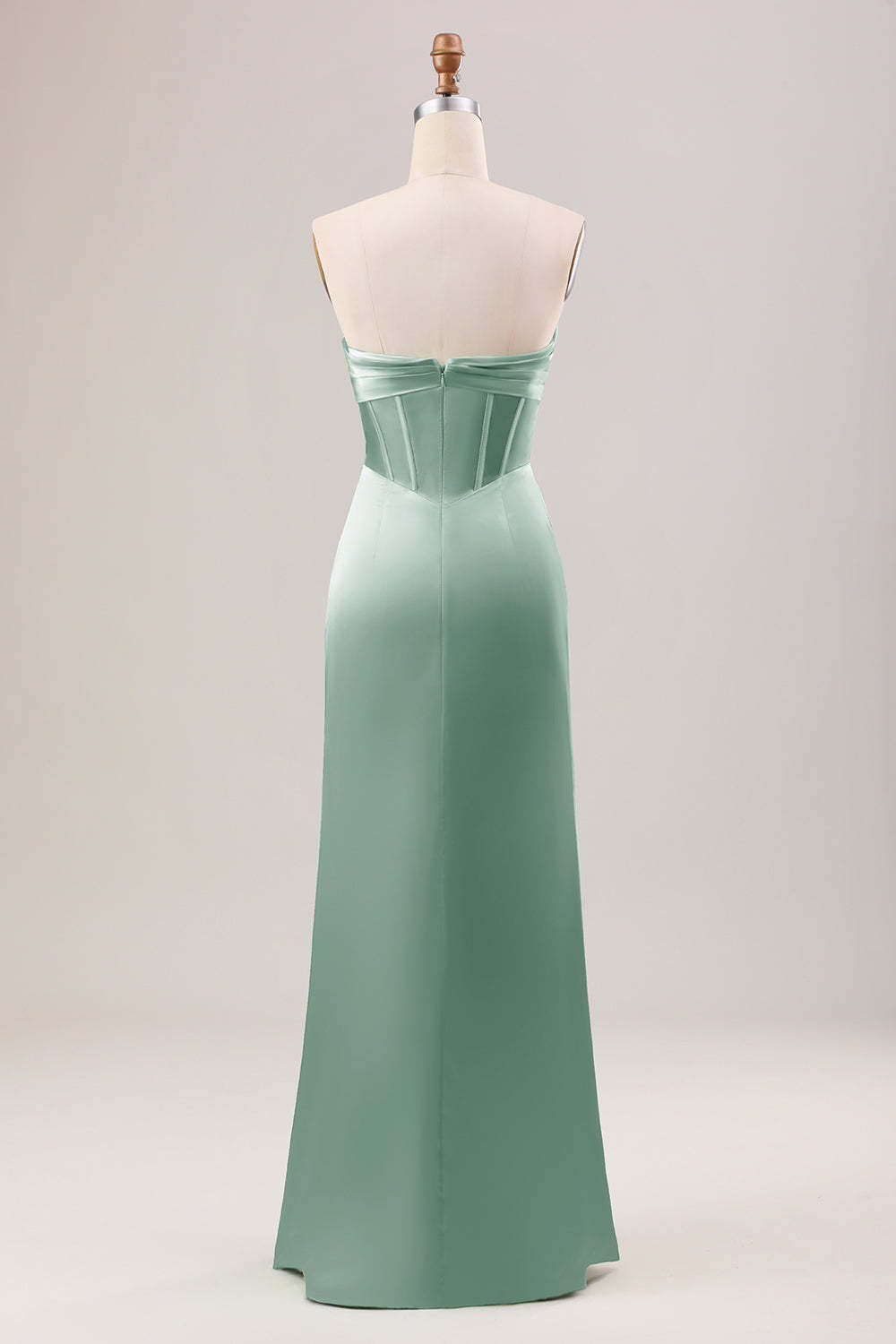 Sheath Corset Strapless Long Green Bridesmaid Dress With Slit