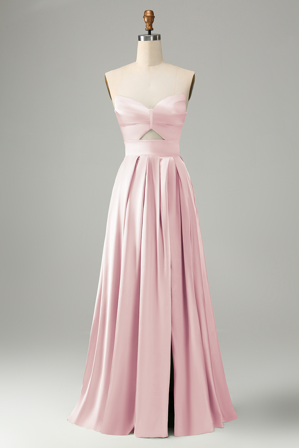 Green Satin A Line Lace Up Bridesmaid Dress with Slit