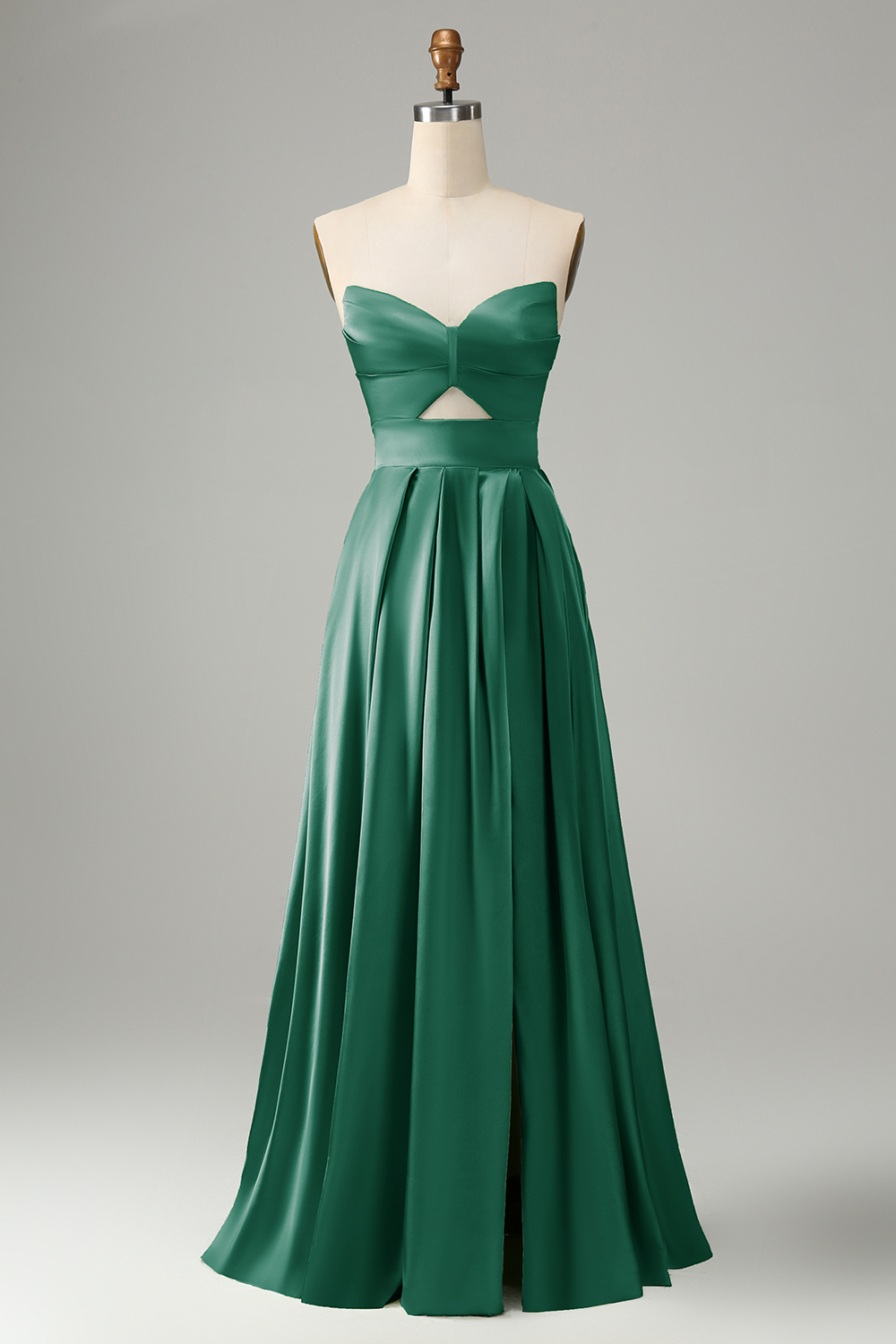 Leely Women Green Satin A Line Lace Up Bridesmaid Dress with Slit Hollow Out Wedding Guest Dress