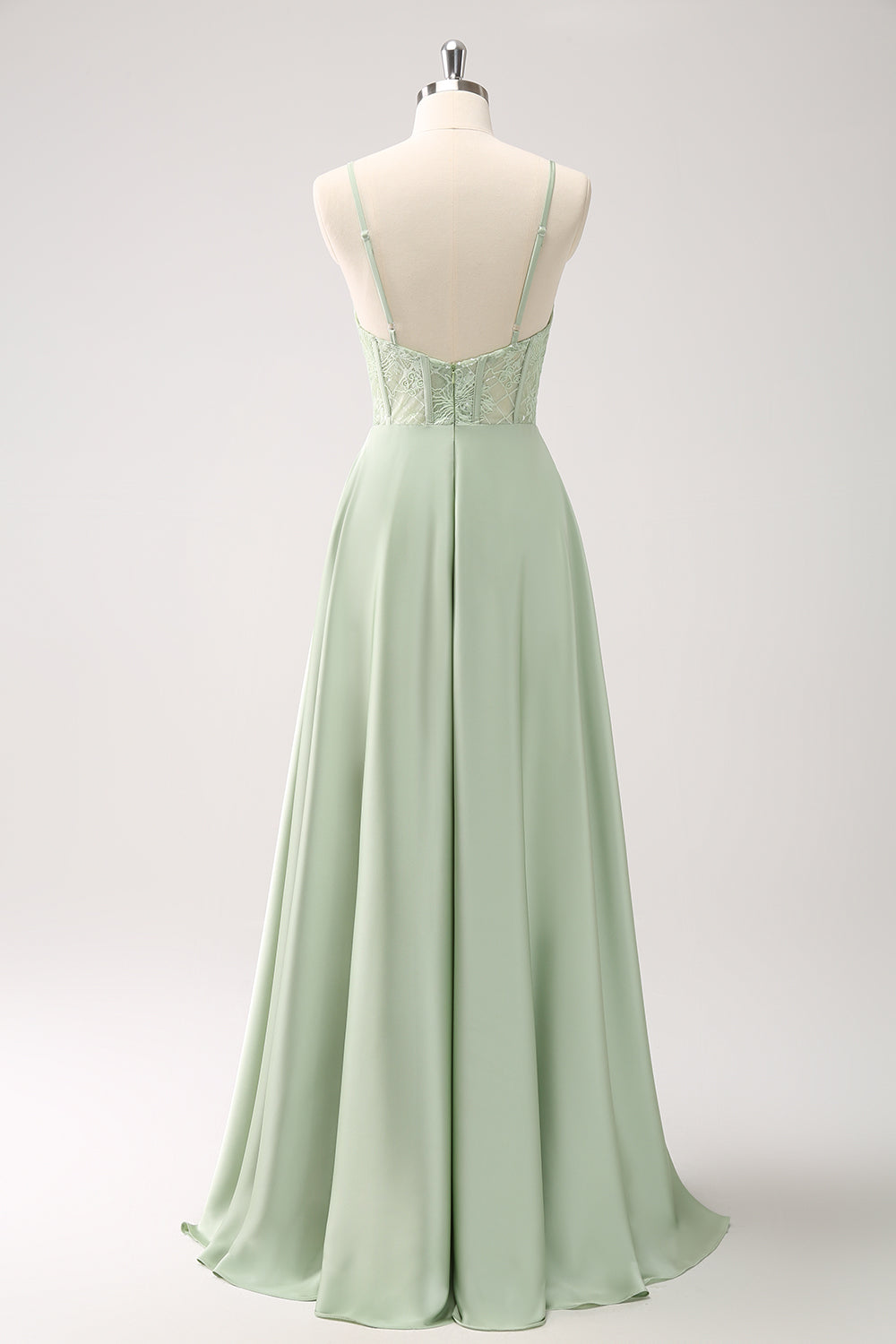 Green Spaghetti Straps A-Line Bridesmaid Dress with Slit