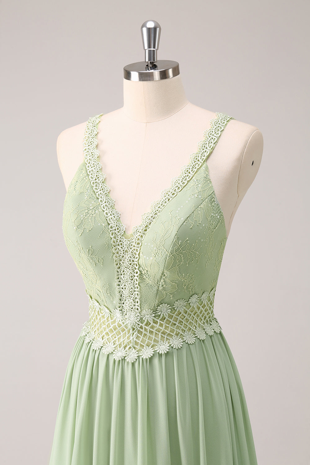 Green Bohemian V-Neck Tiered Chiffon Bridesmaid Dress