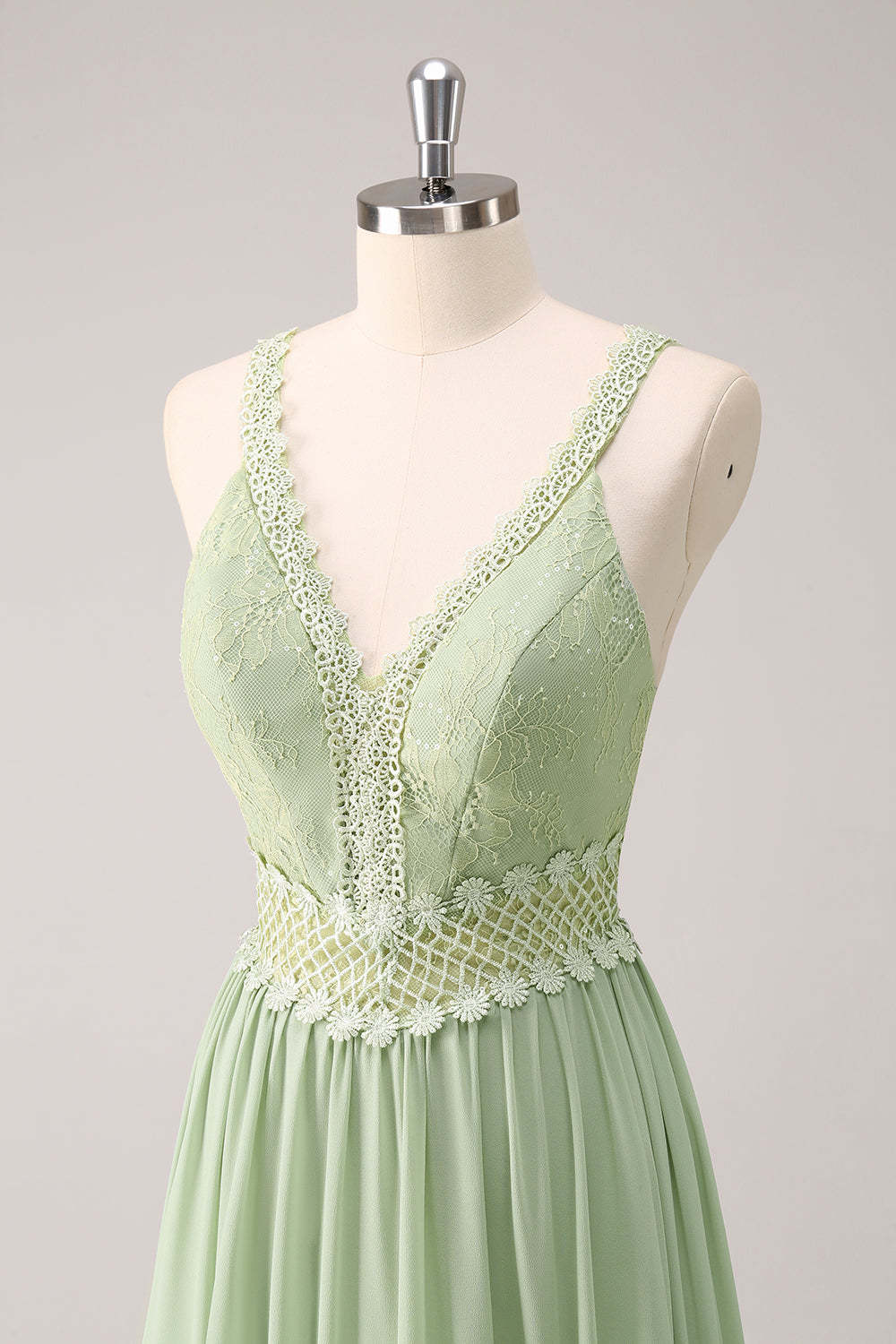Green Bohemian V-Neck Tiered Chiffon Bridesmaid Dress