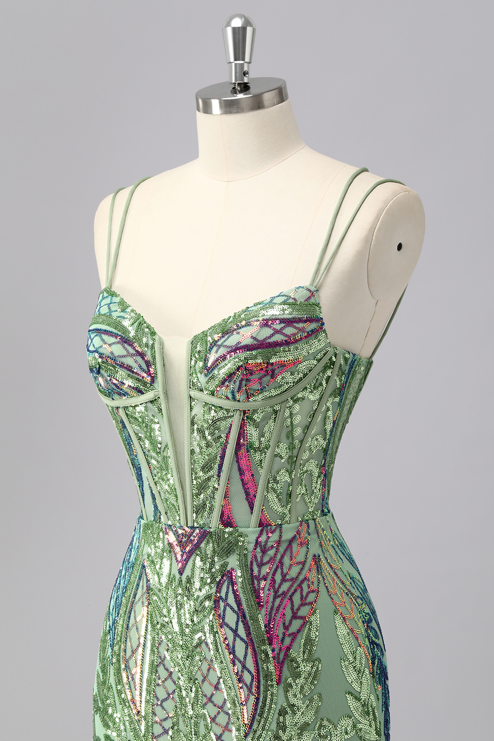 Spaghetti Straps Corset Dark Purple Sequins Bodycon Mini Homecoming Dress