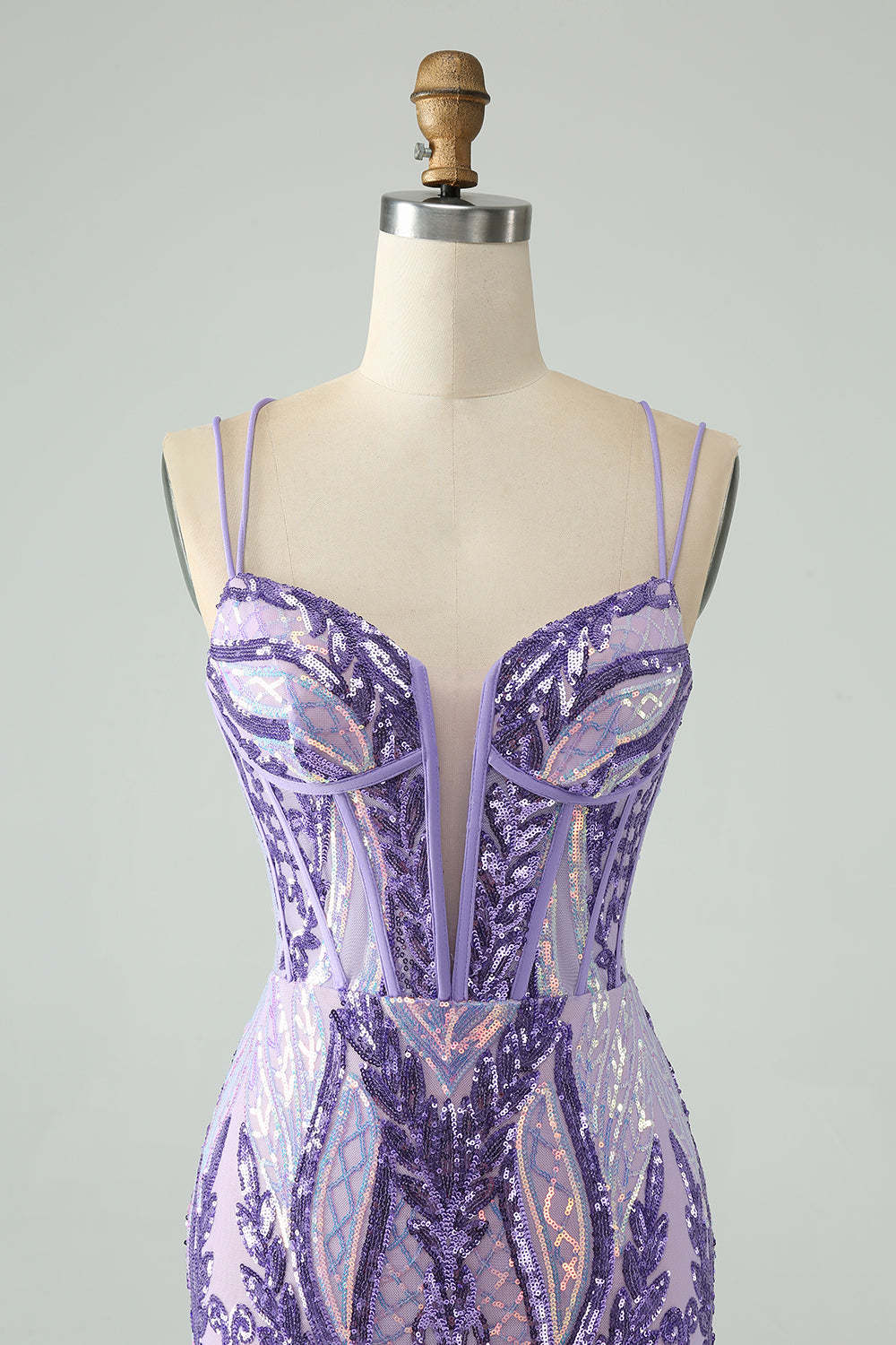 Spaghetti Straps Corset Dark Purple Sequins Bodycon Mini Homecoming Dress