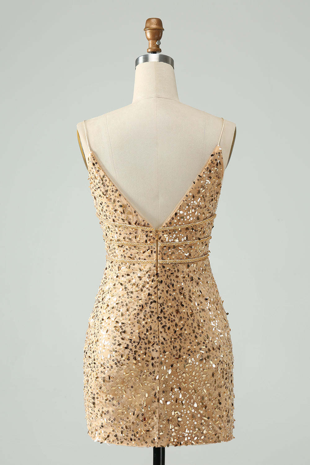 Golden Deep V Neck Sequins Tight Short Homecoming Dress