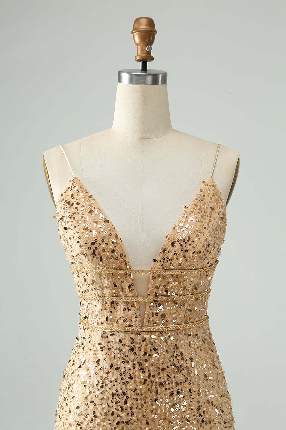 Golden Deep V Neck Sequins Tight Short Homecoming Dress