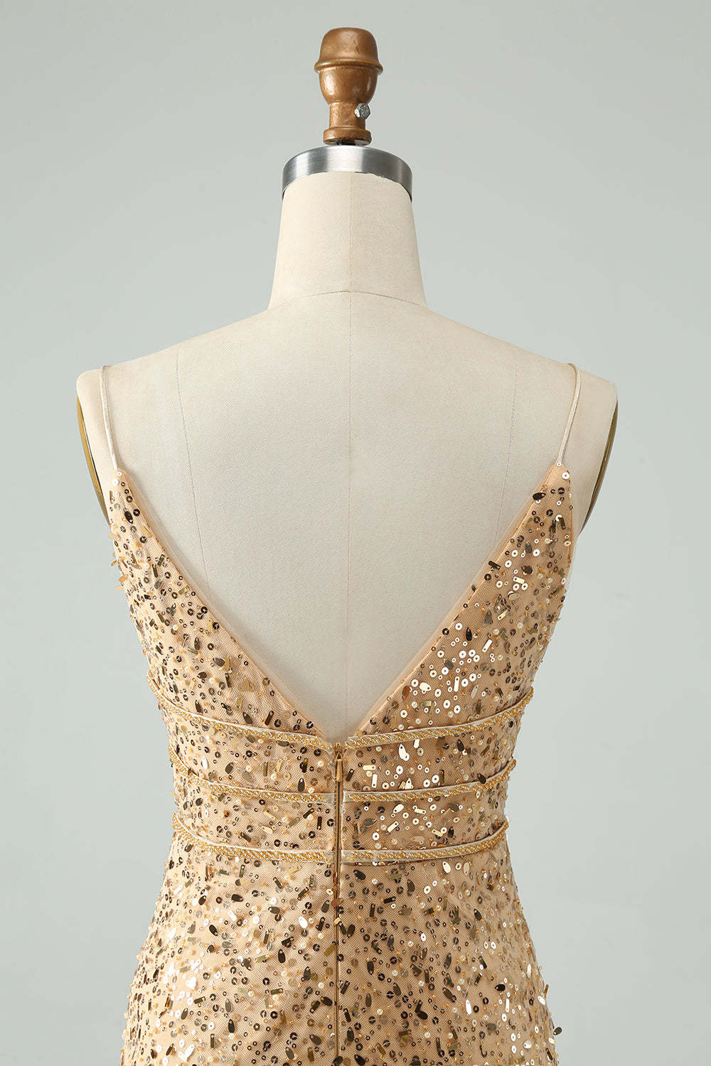 Golden Deep V Neck Sequins Tight Short Homecoming Dress