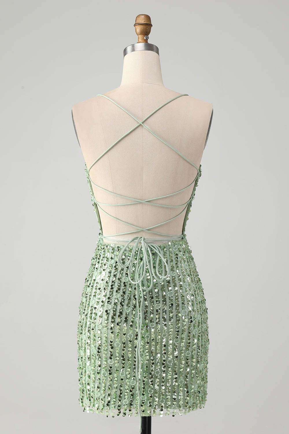 Sparkly Green Sequins Bodycon Lace Up Mini Homecoming Dress