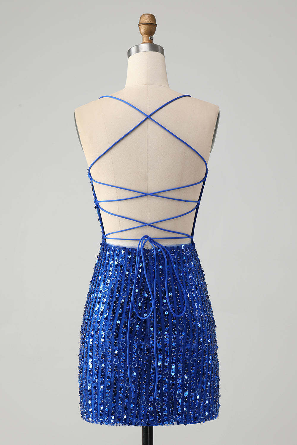 Royal Blue Spaghetti Straps Sequins Print Short Homecoming Dress
