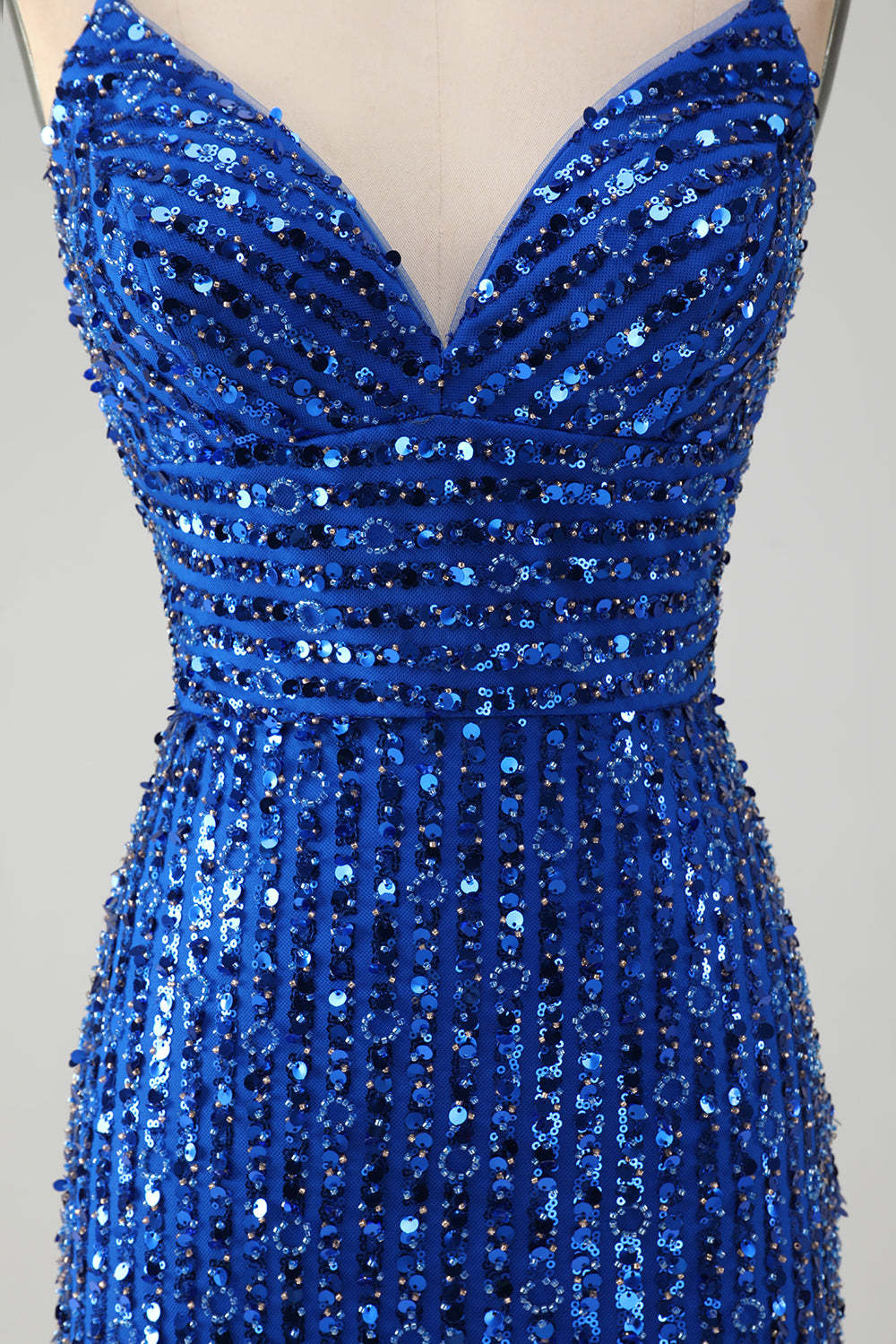 Royal Blue Spaghetti Straps Sequins Print Short Homecoming Dress