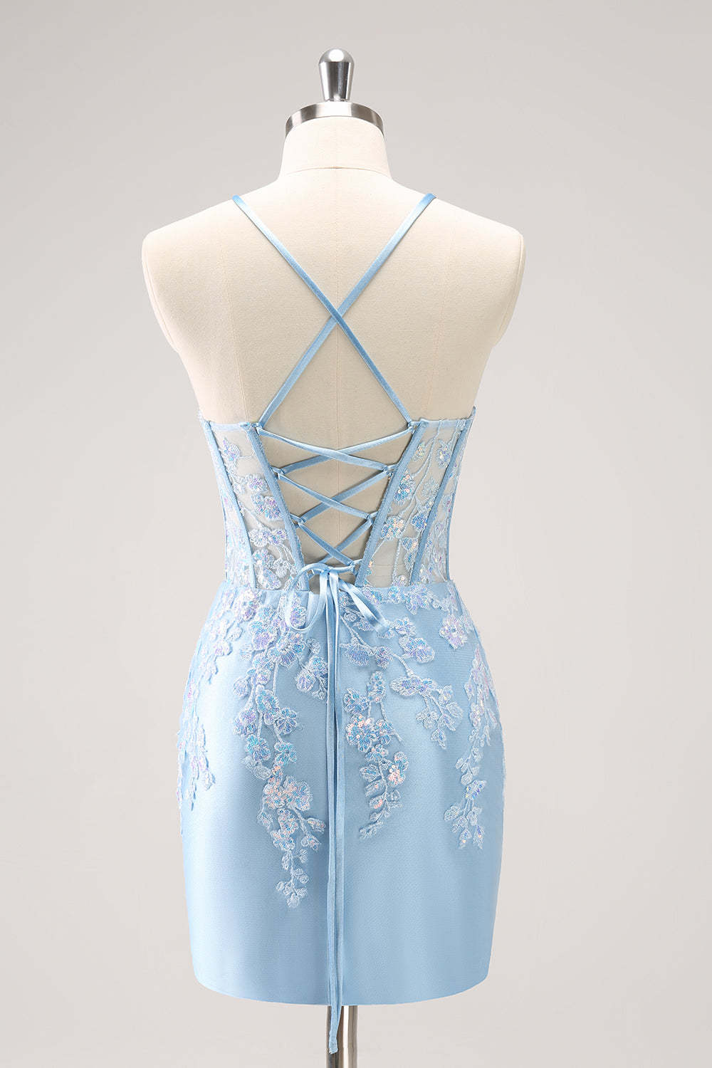 Blue Corset Applique Tight Short Homecoming Dress with Sequins