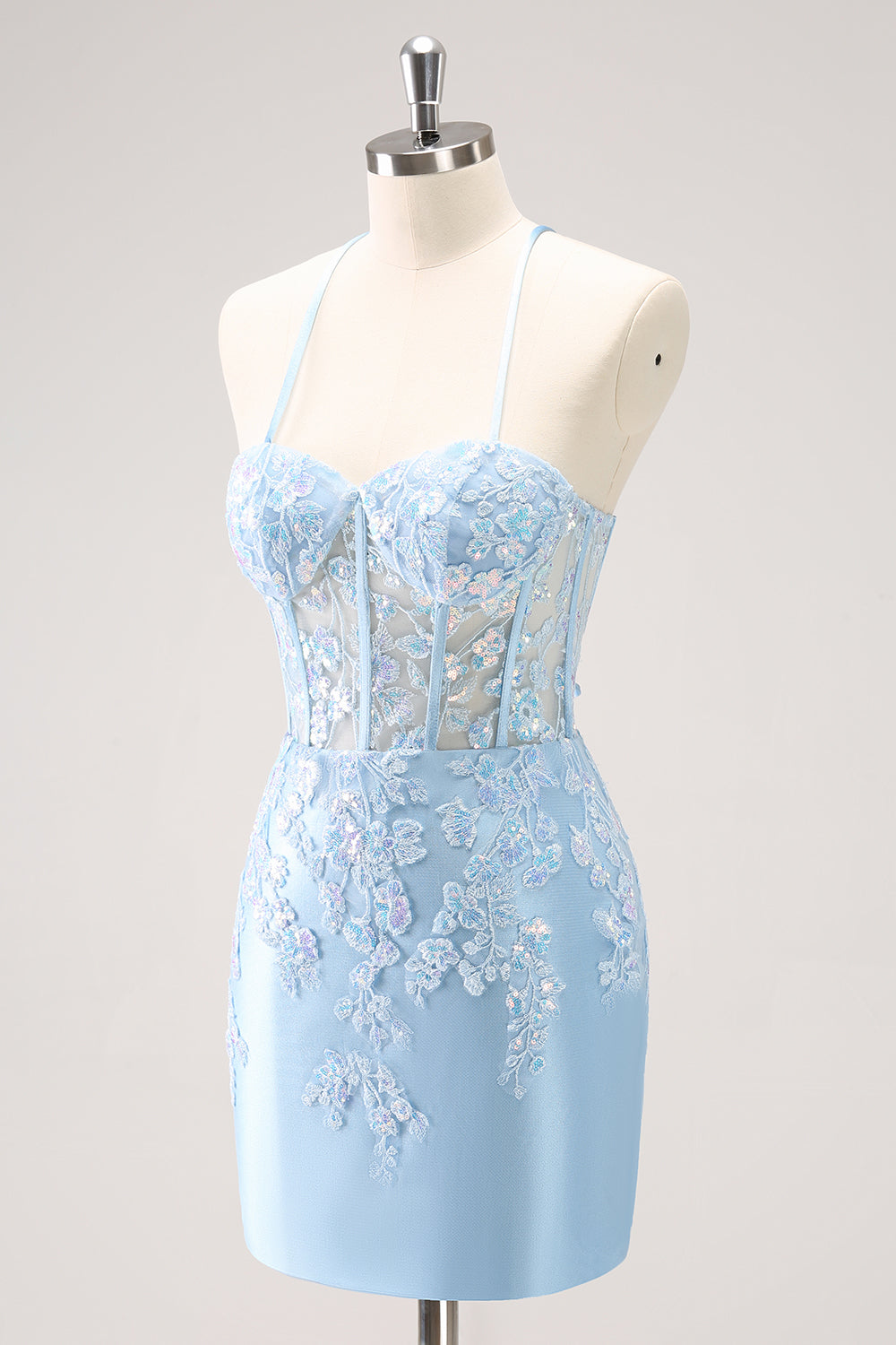 Blue Corset Applique Tight Short Homecoming Dress with Sequins