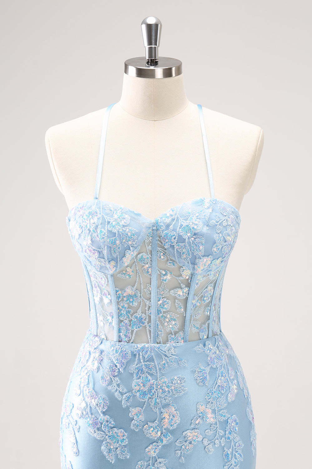 Blue Corset Applique Tight Short Homecoming Dress with Sequins