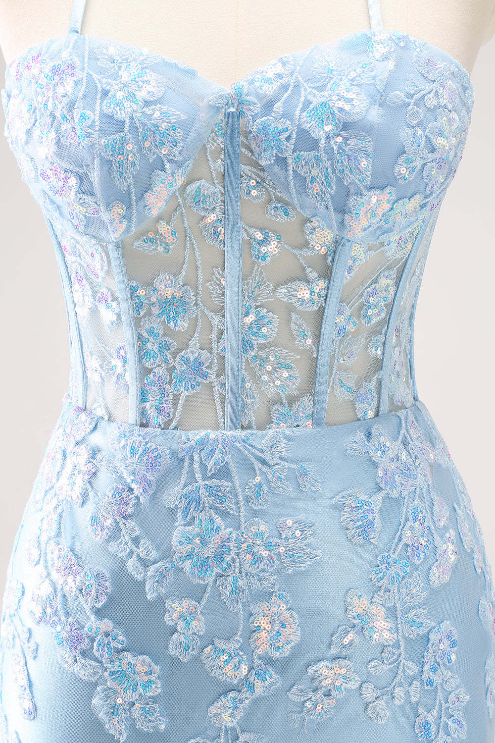 Blue Corset Applique Tight Short Homecoming Dress with Sequins