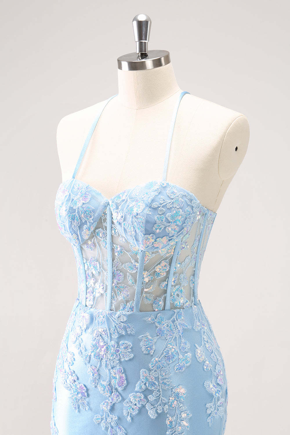 Blue Corset Applique Tight Short Homecoming Dress with Sequins