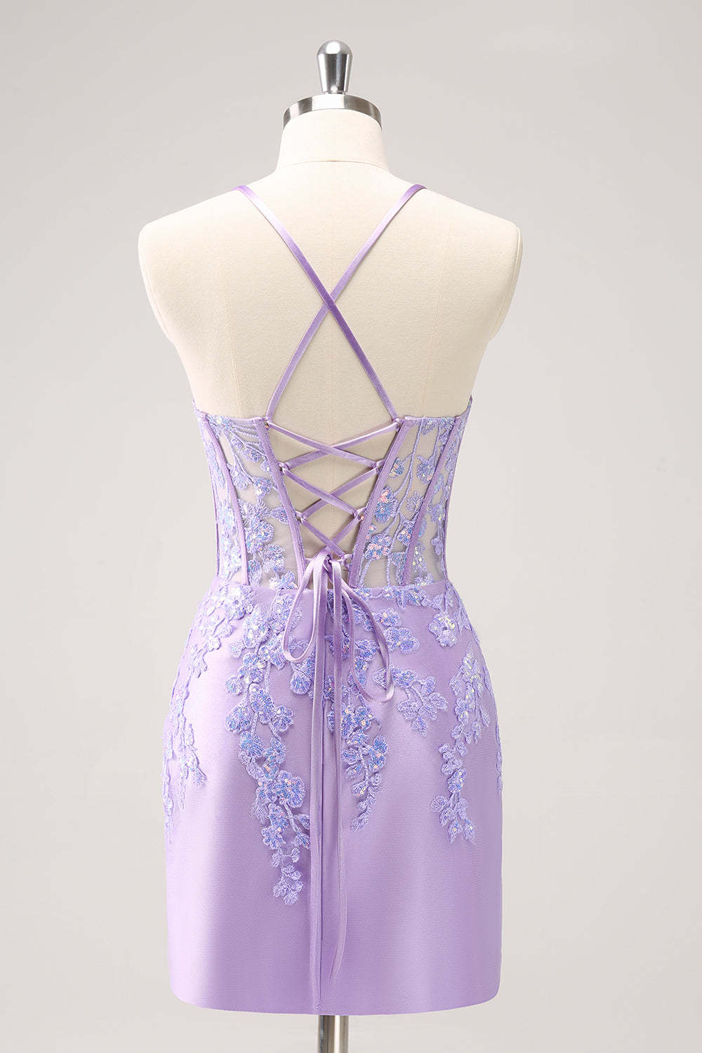 Lilac Corset Boning Applique Tight Short Homecoming Dress with Sequins