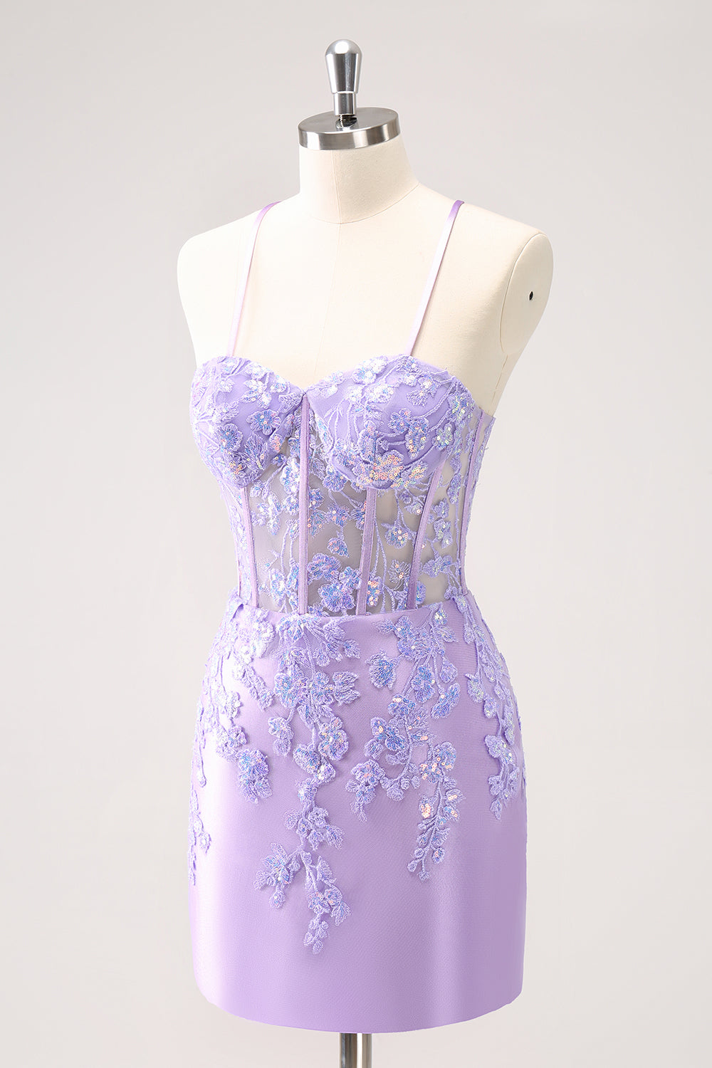 Lilac Corset Boning Applique Tight Short Homecoming Dress with Sequins
