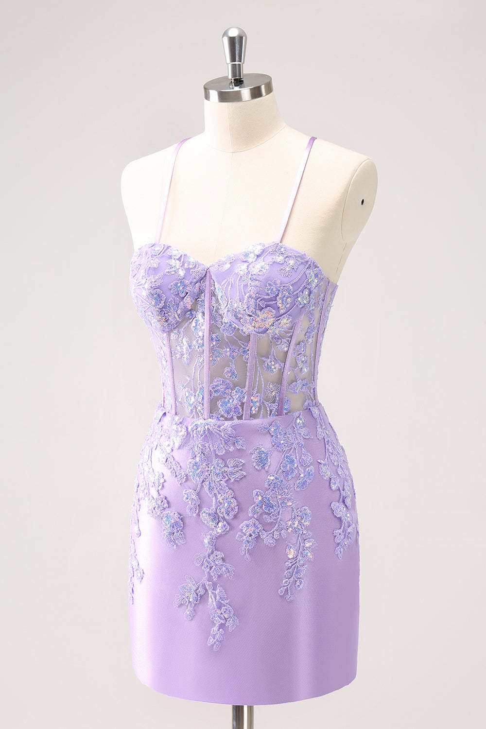 Lilac Corset Boning Applique Tight Short Homecoming Dress with Sequins