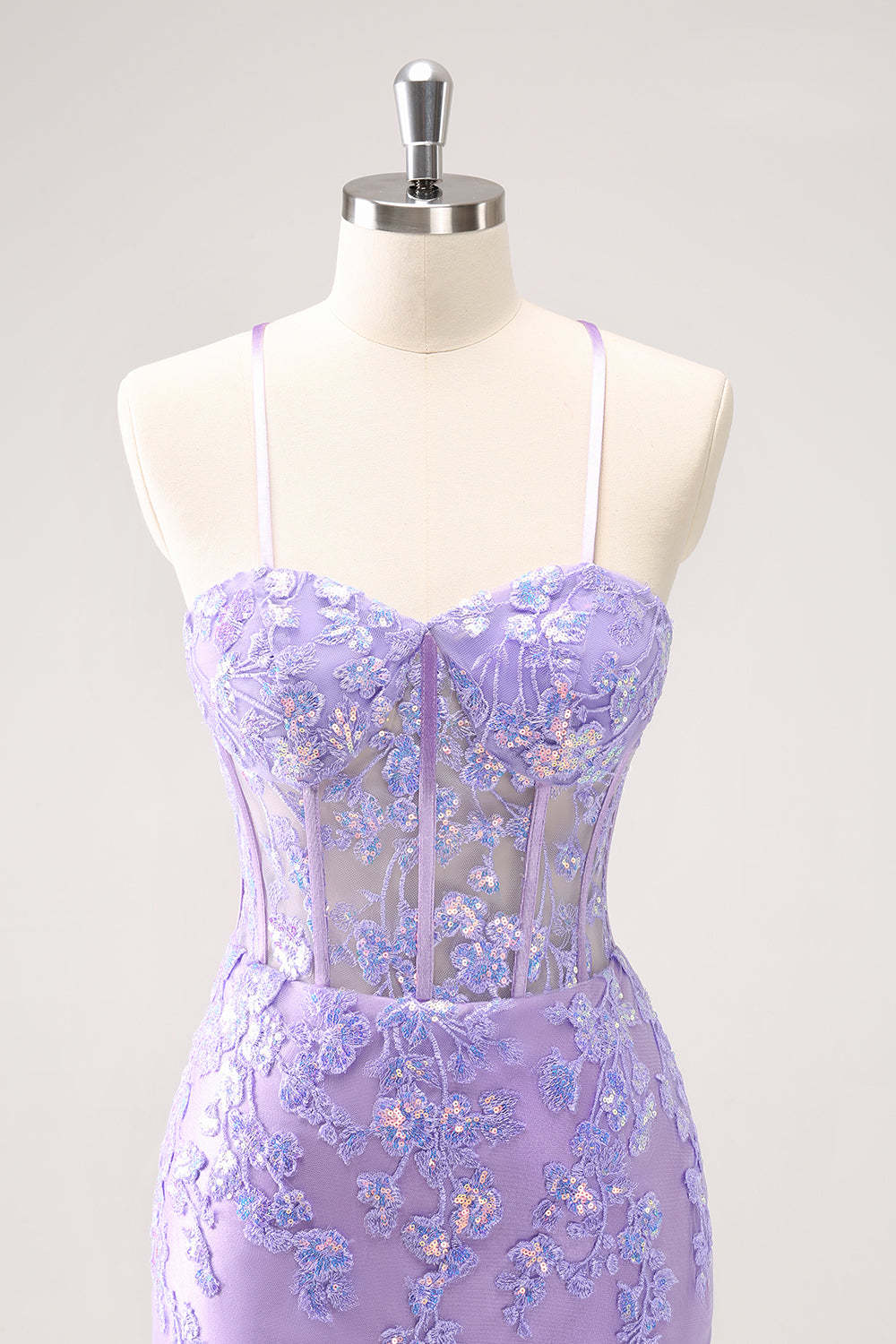 Lilac Corset Boning Applique Tight Short Homecoming Dress with Sequins