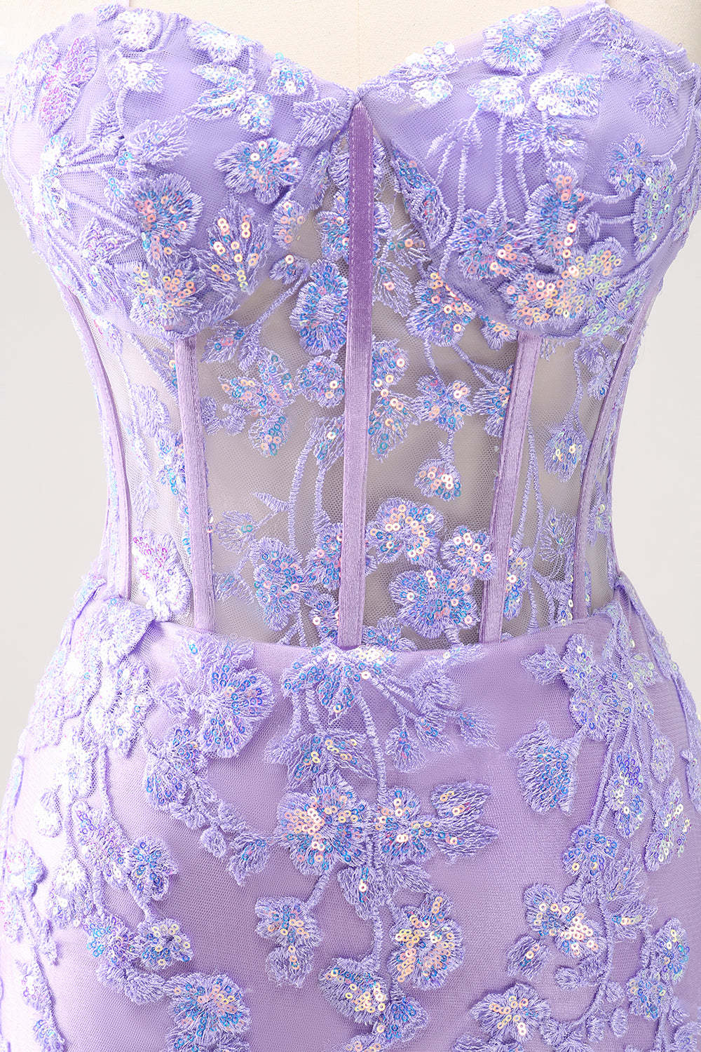 Lilac Corset Boning Applique Tight Short Homecoming Dress with Sequins