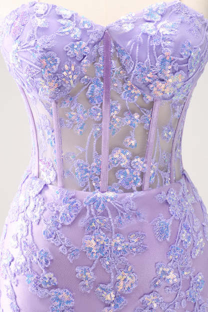 Lilac Corset Boning Applique Tight Short Homecoming Dress with Sequins