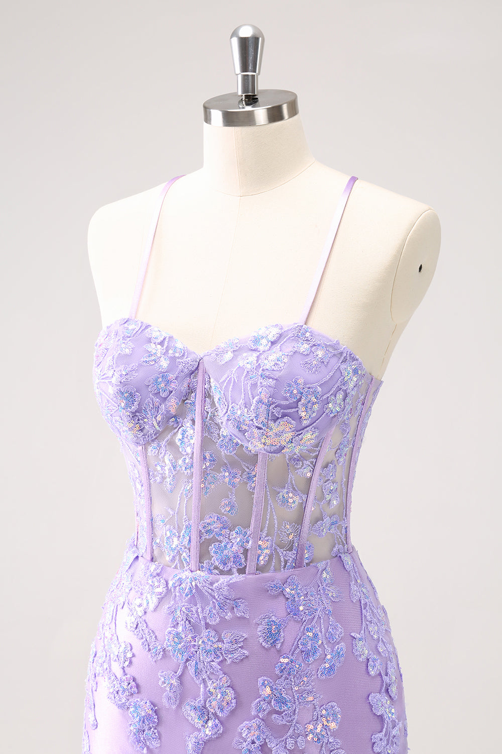 Lilac Corset Boning Applique Tight Short Homecoming Dress with Sequins