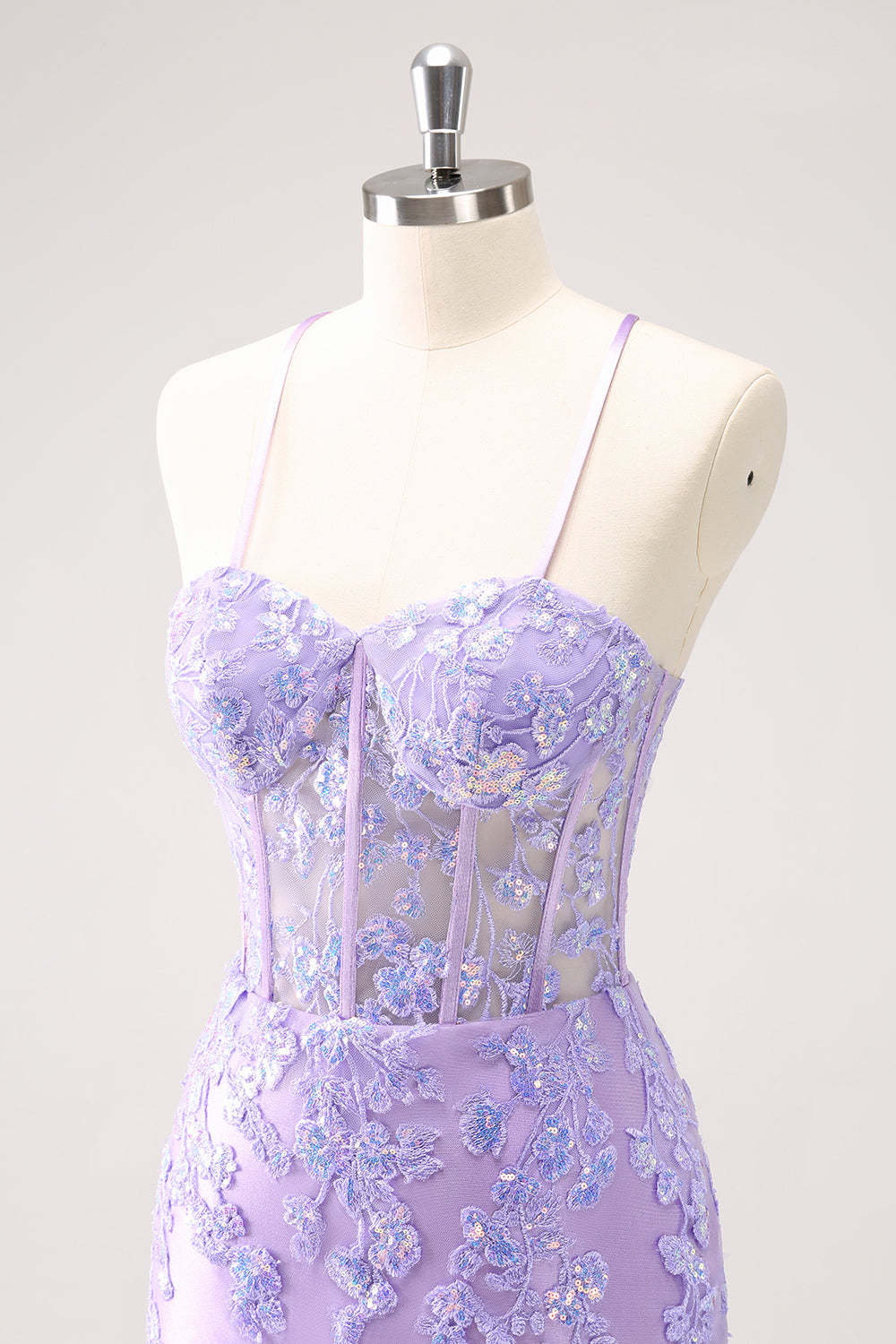 Lilac Corset Boning Applique Tight Short Homecoming Dress with Sequins