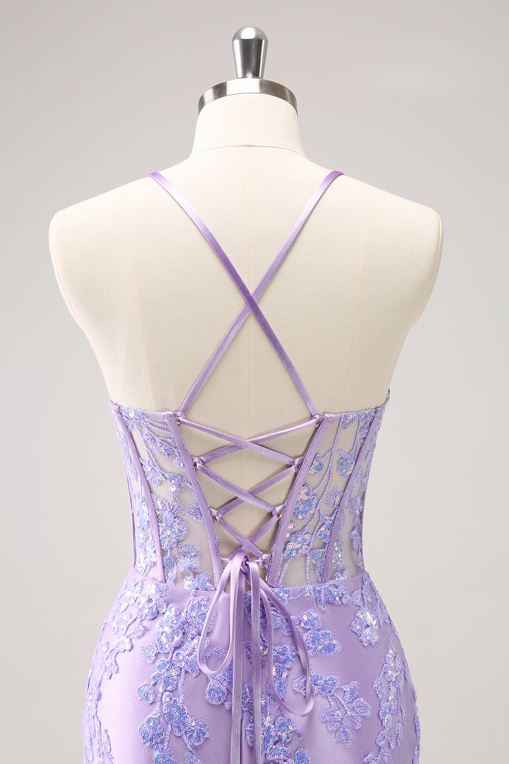 Lilac Corset Boning Applique Tight Short Homecoming Dress with Sequins
