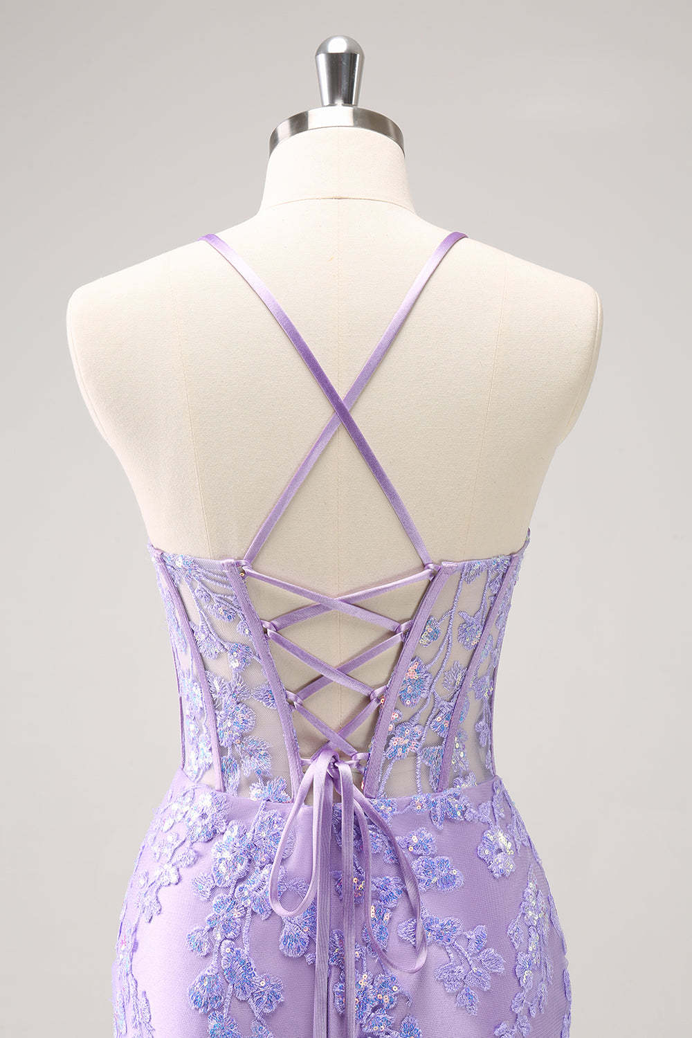 Lilac Corset Boning Applique Tight Short Homecoming Dress with Sequins