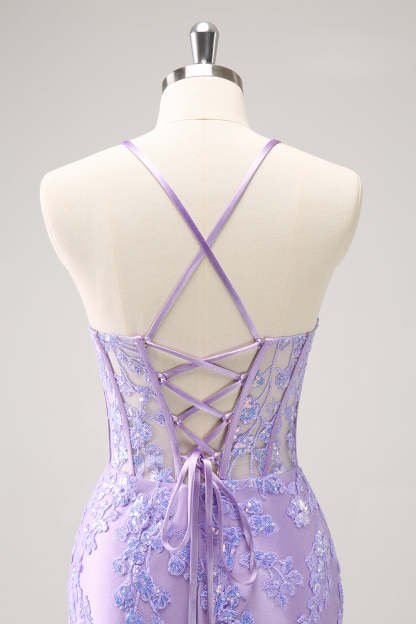 Lilac Corset Boning Applique Tight Short Homecoming Dress with Sequins